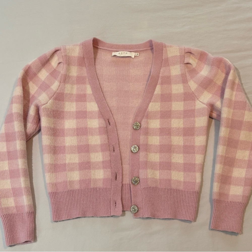 ASTR. Women's Pink Checkered Sweater- Size M